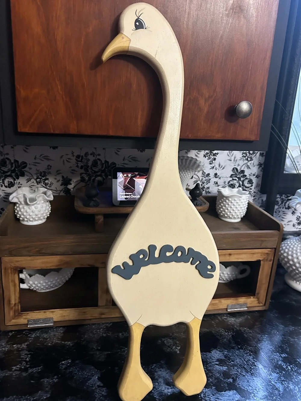 Vintage Handmade Wooden Goose Welcome Sign